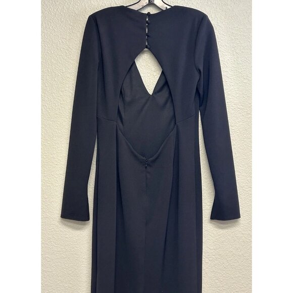 Katie May Gown Maxi Dress Back Cut-Out Black Long Sleeve Size Large Stretch Slit - Picture 1 of 14
